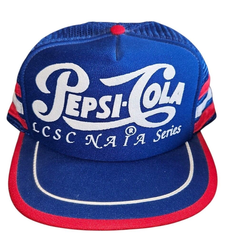 Vintage Pepsi Hat NAIA World Series College Baseball 3 Stripe Snapback Mesh Rare